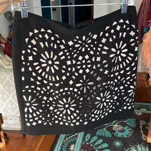 G2000 Lazer Cut Mini Skirt In Black With Nude Lining